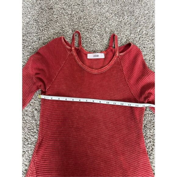 able Shoulder Cutout Raw Hem Thermal Dress Red Bohemian S Distressed Flowy - Picture 7 of 10